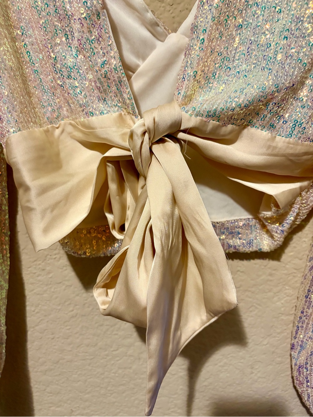 Willow root Iridescent Sequin Long Sleeve Wrap Top - Pearl Multi - Picture 3 of 6